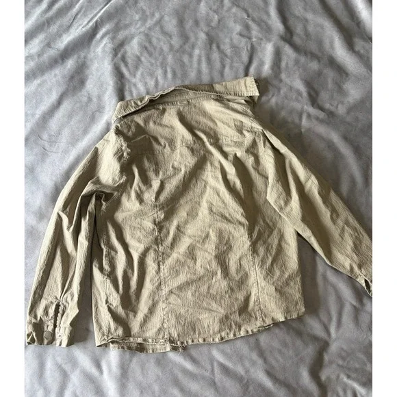 Jeans Brand Khaki Tan Crinkle Textured Button Down Shirt Utility Pockets XL Mens - Picture 2 of 3